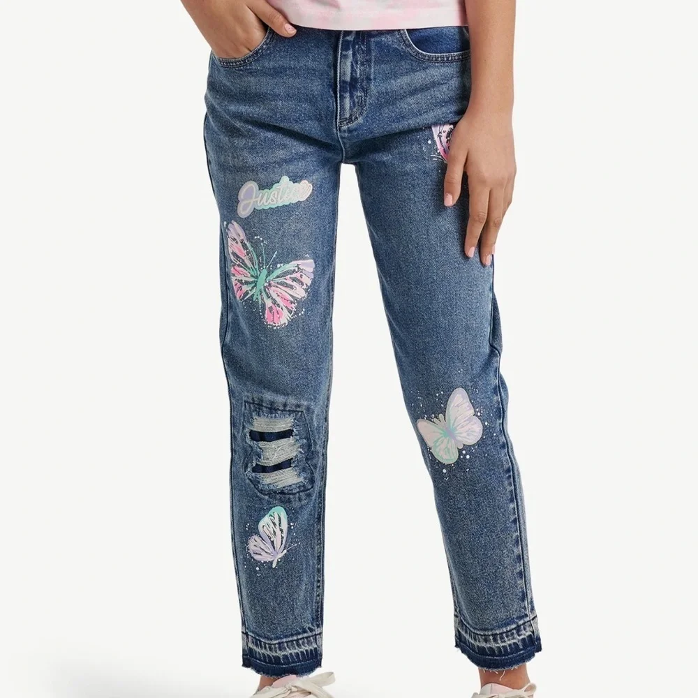 Justice Girls Patched Mini Mom Jeans | Size 12
